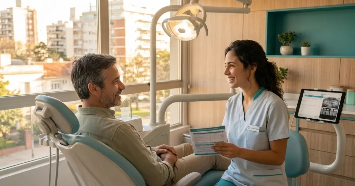 Paciente y dentista de clínica SmileDemo Pocitos